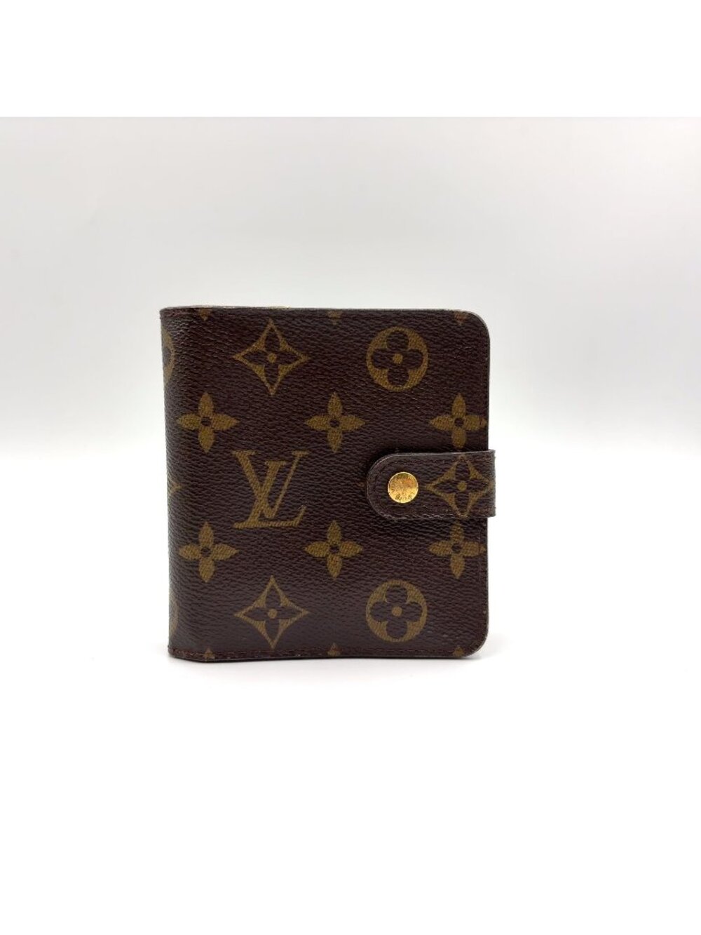 Louis Vuitton Compact Zip Monogram Leather Brown Bifold Wallet Gold
